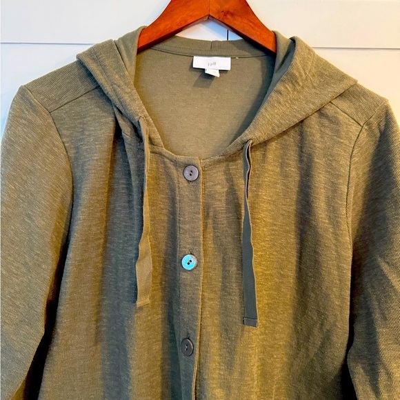 JJill Button Down Hoodie - Large, Sage - Picture 3 of 11